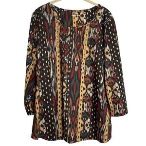 Allison Daley Womens Top L Multicolor Ikat Print Embellished 3/4 Sleeve Autumn